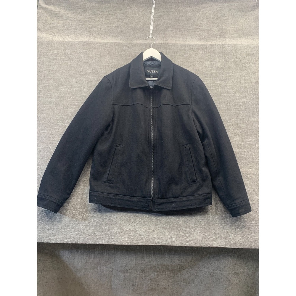 Guess Swing Top Jacket Mens Medium‎ Black Wool Quilt Lined Full Zip Winter Warm